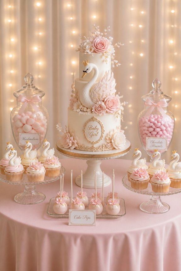 elegant pastel swan desserts