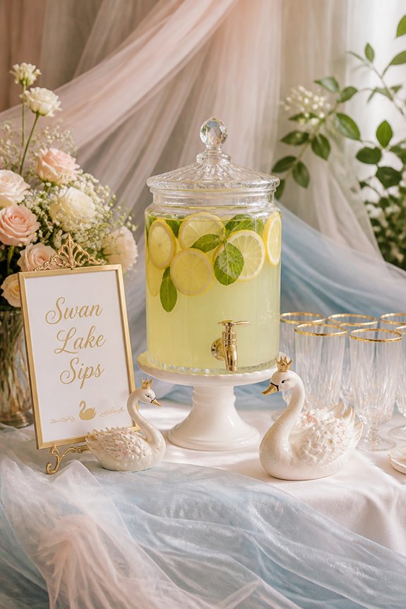 elegant pastel swan themed drinks