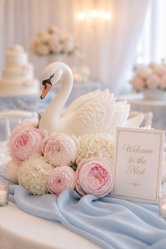 elegant swan themed floral arrangement