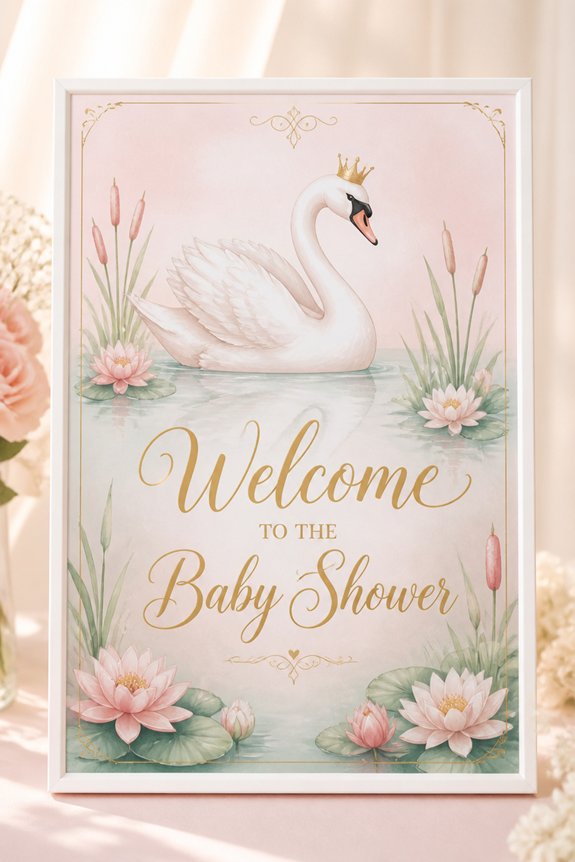 elegant swan themed welcome sign