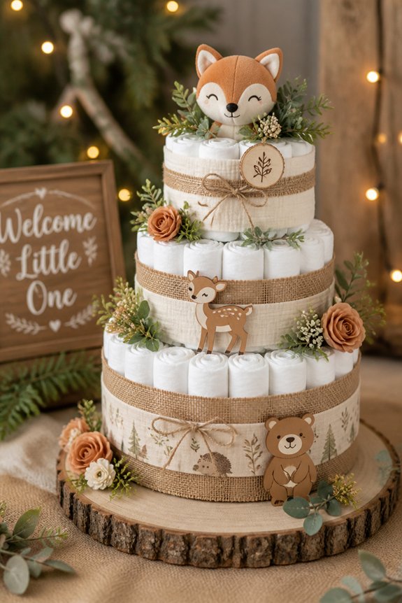 forest themed diaper cake centerpiece