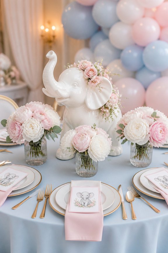 pastel elephant baby shower decorations