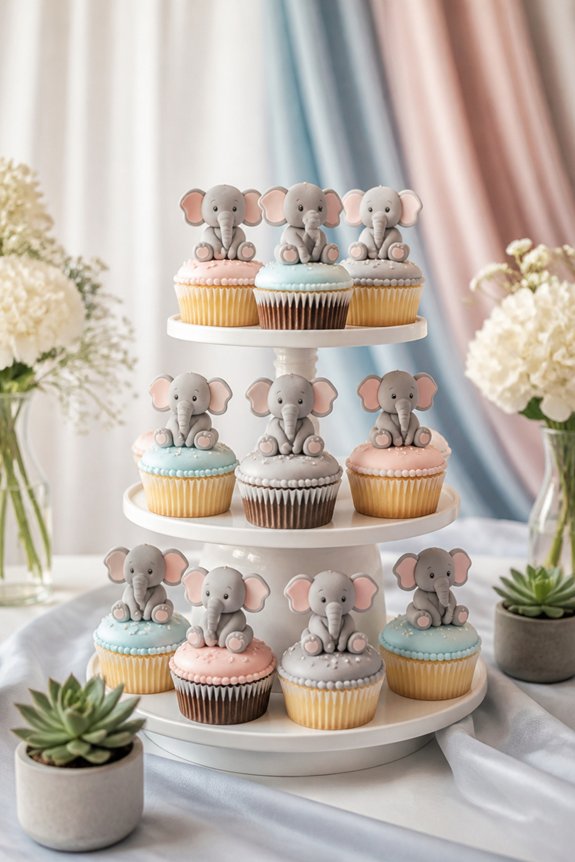 pastel elephant cupcake decorations