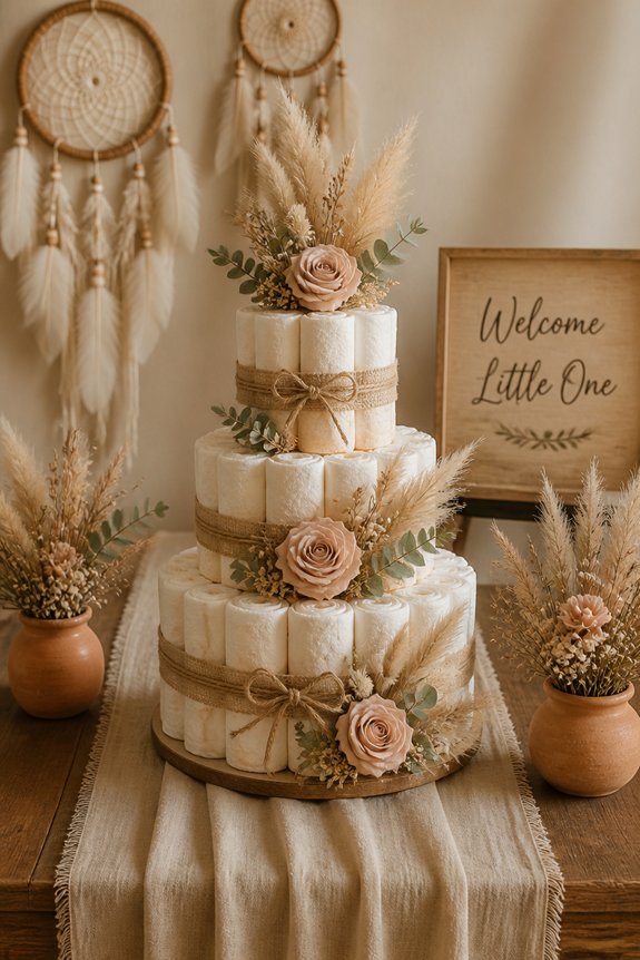 rustic diaper cake centerpiece