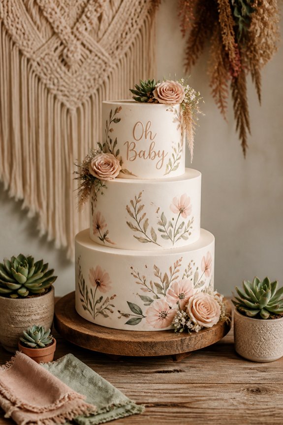 rustic pastel floral cake