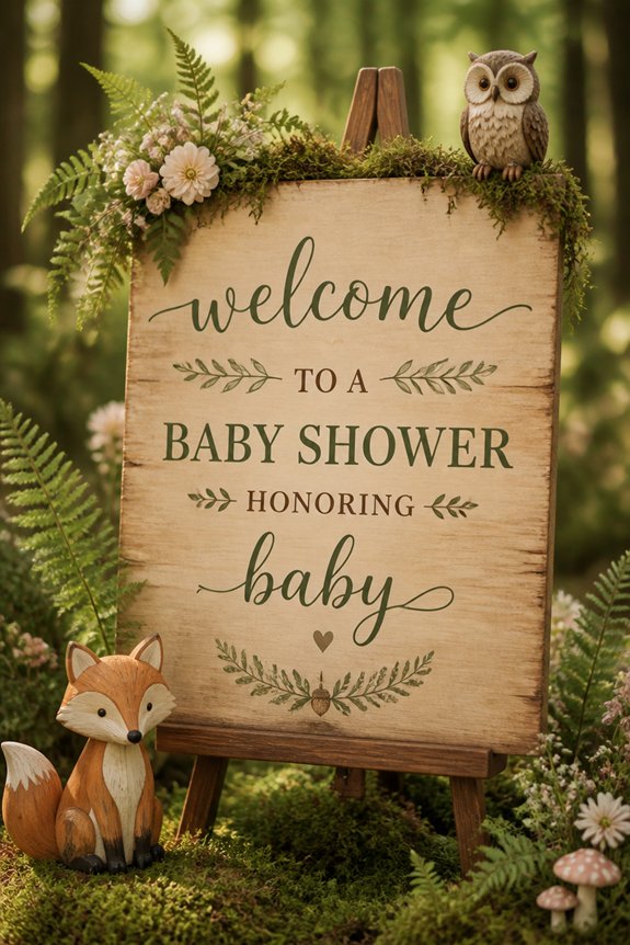 woodland themed cozy welcoming sign
